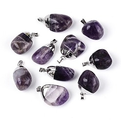 Аметист Подвески из натурального аметиста , самородки прелести, с 201 защелкивающимися дужками из нержавеющей стали и латунной фурнитурой., цвет нержавеющей стали, 23~37x12.5~25x8~21.5 мм, отверстие : 5.5~7.5x2.5~4 мм