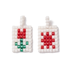 Красный Бисер бисерные подвески, прямоугольник с подвеской в виде солнца и цветов, красные, 18~19x10x1.7 мм, отверстие : 4.5 мм, 2 шт / комплект