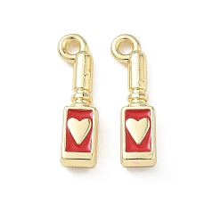 Oro Colgantes de la aleación del esmalte, Botella con dijes de corazón, larga duración plateado, dorado, 19.5x6x3.5 mm, agujero: 1.8 mm