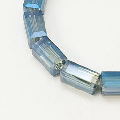 Васильковый Гальванические стеклянные бусины, с полным покрытием цвета радуги, граненые, кубоид, васильковый, 12x6x6 мм, отверстие : 1 мм