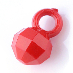 Red Opaque Acrylic Pendants, Faceted Round, Red, 13x8.5x8mm, Hole: 3.2mm, about 1400pcs/500g