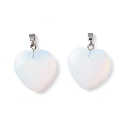 Opalite Opalite Pendants, Heart, with Brass Findings, Platinum, 22~23x20~20.5x6~7.5mm, Hole: 5x8mm