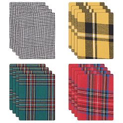 Mixed Color 32Pcs 4 Colors Polyester Iron on Cloth Patches, Clothing Repair Patches, Appliques, Rectangle with Tartan, Mixed Color, 125x95x0.3mm, 8pcs/color