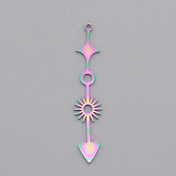 Rainbow Color Ионное покрытие (ip) 304 подвески из нержавеющей стали, лазерная резка, стрелка, Радуга цветов, 42x8.5x1 мм, отверстие : 1.4 мм