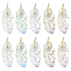 (52) Непрозрачная лаванда 10шт 5 цвета прозрачные акриловые подвески с УФ-покрытием, радужный, перо, с находкой из золотого сплава, разноцветные, 35x13.5x6 мм, отверстие : 1.4~1.5 мм, 2 шт / цвет