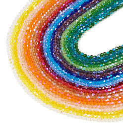 Gemischte Farbe 21 Stränge 21 Farben transparente galvanisierte Glasperlenstränge, ab Farbe plattiert, facettiert, Doppelkegel, Gemischte Farbe, 4x4 mm, Bohrung: 0.8 mm, ca. 80~85 Stk. / Strang, 30~32 cm, 1 Strang / Farbe