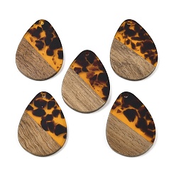 Teardrop Подвески из прозрачной смолы и орехового дерева, слеза, 35.5x26x3 мм, отверстие : 2 мм
