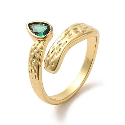 Teardrop Кольцо-солитер с микропаве из латуни и кубическими цирконами, регулируемые кольца, слеза, внутренний диаметр: 17.4 мм