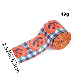 Dark Orange 5M Halloween Cotton Pumpkin Printed Ribbon, for Party Gift Decoration, Dark Orange, 2-1/2 inch(64mm), about 5.47 Yards(5m)/Roll