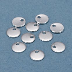 Silver 304 Stainless Steel Charms, Stamping Blank Tag, Flat Round, Silver, 6x0.8mm, Hole: 1.2mm