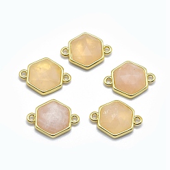 Rose Quartz Natural Rose Quartz Links connectors, with Golden Tone Brass Findings, Hexagon, Faceted, 12x16x5mm, Hole: 1.2mm