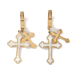 Настоящее золото 18K Серьги-гвоздики в форме креста 304 из нержавеющей стали, болтаться серьги для женщин, реальный 18 k позолоченный, 42x18 мм