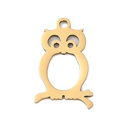 Настоящее золото 18K 201 подвески из нержавеющей стали, сова прелести, реальный 18 k позолоченный, 17x10.5x1 мм, отверстие : 1.4 мм