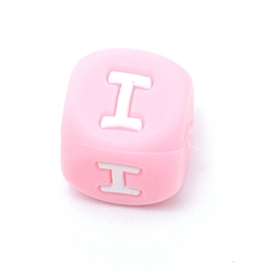 Letter I Silicone Alphabet Beads for Bracelet or Necklace Making, Letter Style, Pink Cube, Letter.I, 12x12x12mm, Hole: 3mm