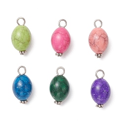 Платина Хрустящие непрозрачные акриловые подвески, с фурнитурой железной и сплавочной, имитация бирюзовый, овальные, платина, 19.5x10.5 мм, отверстие : 3 мм