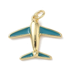 Стально-синий Латунь эмаль подвески, прелести самолета, стойки покрытие, без кадмия и без свинца, долговечный, реальный 18 k позолоченный, стальной синий, 17.5x20x3.5 мм, отверстие : 3.5 мм