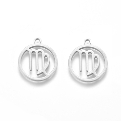Vierge Pendentifs en acier inoxydable anti-ternissement, polissage manuel, bague avec douze constellations, couleur inox, virgo, 201mm, Trou: 18x16x1.5mm