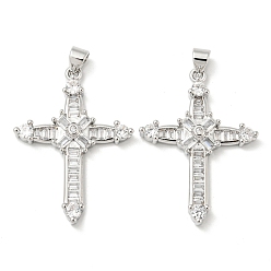 Платина Стойка металлическая латунная микропрофилированная кубическая циркония подвески, долговечный, без свинца и без кадмия, крест прелести, религия, платина, 33x24x4 мм, отверстие : 5x3 мм