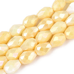 Золотистый Антикоррозийные гальванические стеклянные бусины, имитация драгоценных камней, слеза, с покрытием AB цвета, граненые, два тона, золотые, 8~8.5x6 мм, отверстие : 1 мм, около 45~46 шт / нитка, 14.57~14.96'' (37~38 см)