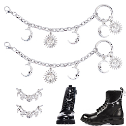 Платина 4 шт 2 стили сплав обувь подвески, Вс & луна, с карабинами из сплава и пружинными кольцами, платина, 35~165 мм, 2 шт / стиль