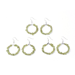 Перидот Серьги из натурального перидота, с платиновыми латунь серьги крючки, круглые кольца, 51.2~56.2 мм , штифт: 0.5 мм