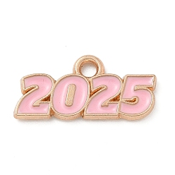 Pink Подвески из эмали и сплава, золотой свет, без кадмия и без свинца, номер 2025 очарование, розовые, 9x18x1.5 мм, отверстие : 1.8 мм