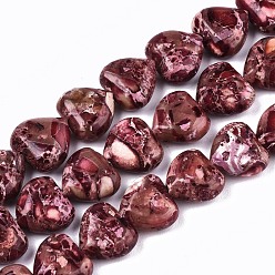 Pale Violet Red Natural Imperial Jasper Beads Strands, Heart, Dyed, Pale Violet Red, 9~10x10x5mm, Hole: 1.2mm, about 44~45pcs/strand, 15.55~15.94 inch(39.5~40.5cm)