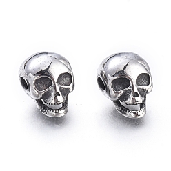 Antique Silver Halloween 304 Stainless Steel Beads, Skull Head, Antique Silver, 12x8.5x9mm, Hole: 1.8mm