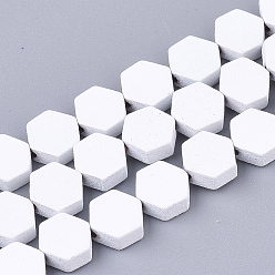 White Spray Painted Non-magnetic Synthetic Hematite Beads Strands, Hexagon, White, 6.5x6x2.5mm, Hole: 1mm, about 66pcs/strand, 15.7 inch