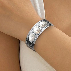 Кремово-белый Браслеты-манжеты из сплава для женщин, с имитацией жемчуга, кремово-белые, внутренний диаметр: 2-3/8 дюйм (6 см)