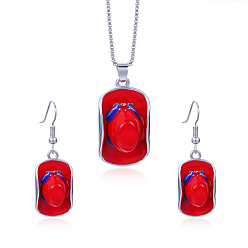 Hat Комплекты ожерелий и серег с подвесками из цинкового сплава, эмали и страз ко Дню независимости, платина, шляпа, 400 мм и 39x11 мм