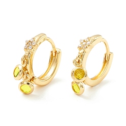 Желтый Серьги-кольца со звездами и кубическим цирконием с плоской круглой каплей, украшения из латуни для женщин, без кадмия, без никеля и без свинца, реальный 18 k позолоченный, желтые, 19.5 мм, штифты : 0.7 мм