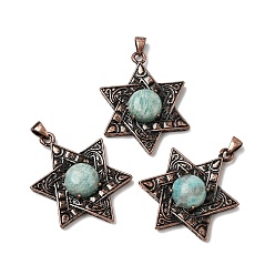 Амазонит Подвески из натурального амазонита в форме звезды Давида, с винтажной латунной рамкой красного медного оттенка, 33.5~34x25.5x7.5 мм, отверстие : 5x3 мм