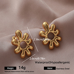 Flower 304 Stainless Steel Stud Earrings for Women, Golden, Flower, 25.6x20mm