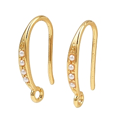 Настоящее золото 18K Латунные крючки для сережек, долговечный, без никеля , с ABS имитации жемчуга, реальный 18 k позолоченный, 17x10x2.5 мм, отверстие : 1.4 мм