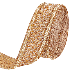 Gold 5 Yards Polyester Ribbon, Emobridered Woven Ribbon, for Garment Accessories, Gold, 1-5/8 inch(41mm), about 5.00 Yards(4.57m)/Set