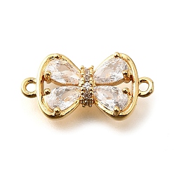 Bowknot Латунные прозрачные подвески из кубического циркония, реальный 18 k позолоченный, бантом, 9x17x4 мм, отверстие : 1.2 мм