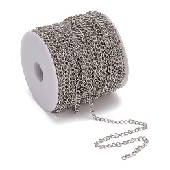 Platinum Iron Twisted Chains, Unwelded, with Spool, Oval, Platinum, 5x3.5x0.7mm, about 328.08 Feet(100m)/roll