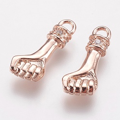 Розовое Золото Латунные микро проложить кубического циркония подвески, кулак, розовое золото , 14.5x6x2.5 мм, отверстие : 2 мм