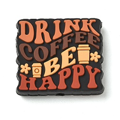 Farbig Silikonperlen mit Kaffeemotiv, Fokalperlen, Kaffee trinken, glücklich sein, Farbig, 27x30x8 mm, Bohrung: 2 mm