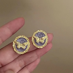 Золотой Женские серьги-гвоздики из сплава эмали, бабочка, золотые