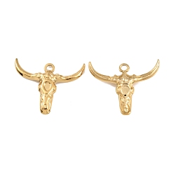 Настоящее золото 18K Ионное покрытие (ip) 304 настройки подвески из нержавеющей стали для эмали, форма крупного рогатого скота, реальный 18 k позолоченный, 20.5x25x3 мм, отверстие : 1.8 мм