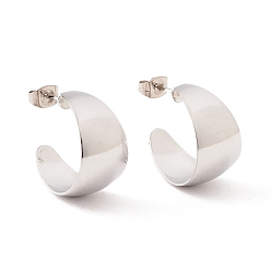 Нержавеющая Сталь Цвет Не тускнеющие 304 массивные серьги-гвоздики в форме буквы С из нержавеющей стали, полукруглые серьги для женщин, цвет нержавеющей стали, 20.5x12 мм, штифты : 0.7 мм