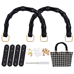 Черный 2шт. ручки для сумок из АБС-пластика в форме бамбука, для замены ручки сумки ручной работы, золотые, чёрные, 130x165x17.5 мм