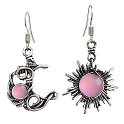 Бледно-Розовый Серьги из сплава из смолы, луна и солнце, слева и справа, античное серебро, розовый жемчуг, 10x6~7 мм