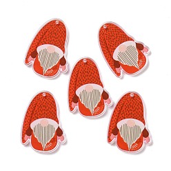 Orange Red Christmas Transparent Printed Acrylic Pendants, for Earrings Accessories, Gnome, Orange Red, 34.5x25x2.5mm, Hole: 1.6mm