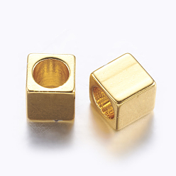 Золотой Латунные бусины, кубические, золотые, 4x4x4 мм, отверстие : 3 мм