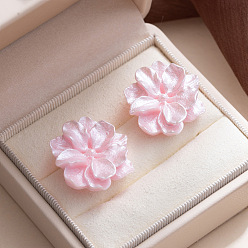 Pink Серьги-гвоздики из смолы ко Дню святого Валентина, цветок, с 925 фурнитурой для сережек из стерлингового серебра, розовые, 24x24 мм