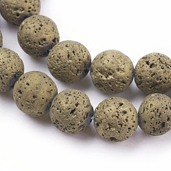 Светло-Золотое Покрытие Нити бусин из натуральной лавы с гальваническим покрытием pvd, круглые, свет позолоченные, 10~10.5 мм, отверстие : 1.5 мм, около 40 шт / нитка, 15.55 дюйм (39.5 см)