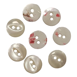 Seashell Color Cat Eye Style Natural Shell Buttons, Fisheye 2-Hole Flat Round Buttons, Seashell Color, 11x1.5mm, Hole: 1.8mm